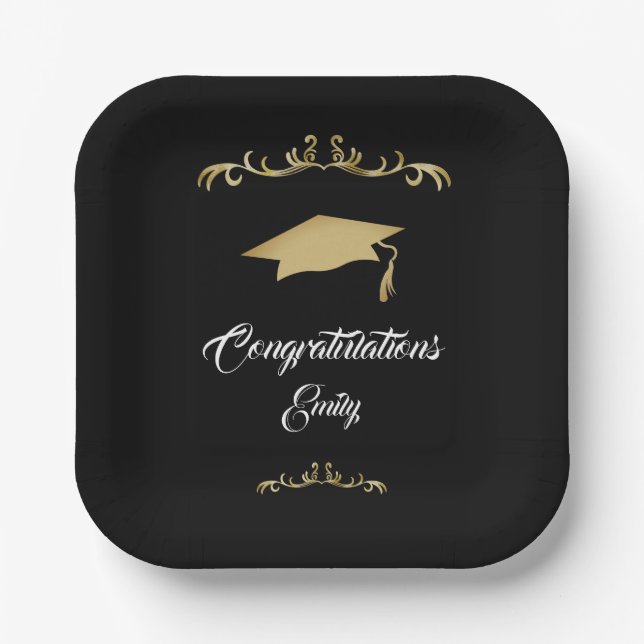Elegant Gold Ornament Congratulations Graduate  Paper Plates (Front)