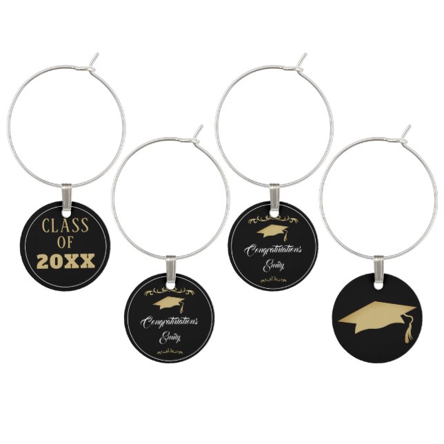 Elegant Gold Ornament Congratulations Graduate  Wine Charm (Staggered)