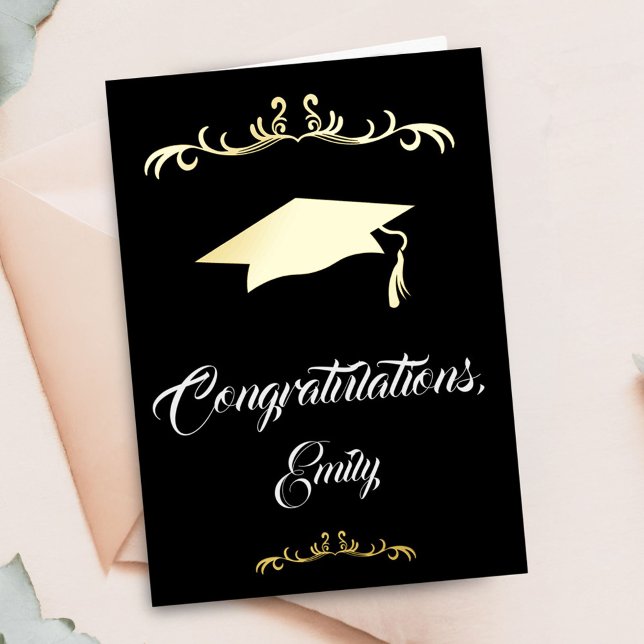 Elegant Gold Ornament Congratulations Graduation Foil Greeting Card (Creator Uploaded)