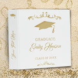 Elegant Gold Ornament Graduate Album 3 Ring Binder<br><div class="desc">Elegant Gold Ornament Graduate Graduation Album 3 ring binder. Graduation binder with graduation cap,  trendy script and gold ornaments on a black background. Personalize with your name. Personalize the text on the spine.</div>