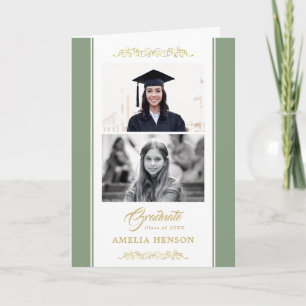 Elegant Gold Ornament Graduation 2 Photo Card