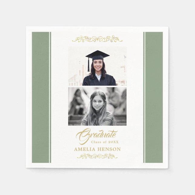 Elegant Gold Ornament Graduation 2 Photo  Napkins (Front)