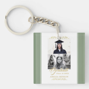 Elegant Gold Ornament Graduation Party 2 Photo  Keychain
