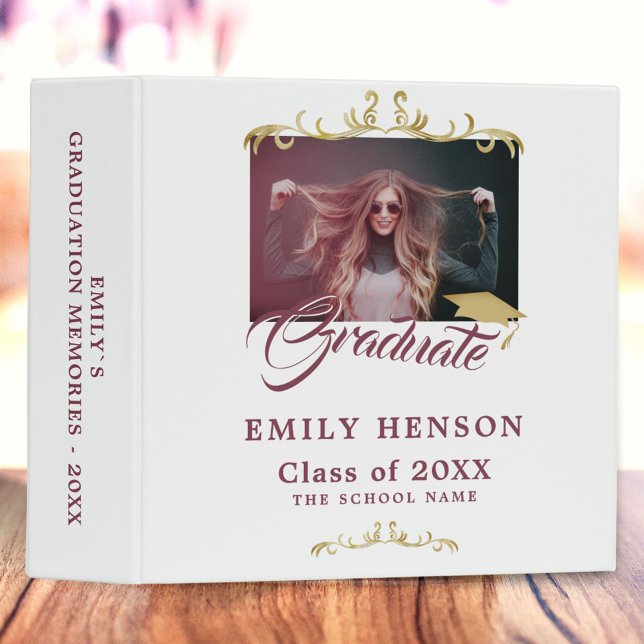 Elegant Gold Ornament Graduation Photo Album 3 Ring Binder (Creator Uploaded)