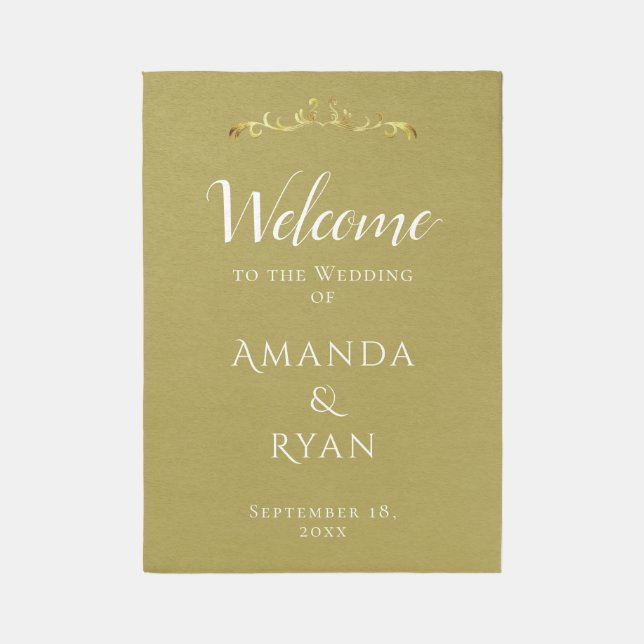 Elegant Gold Ornament Welcome Script Wedding  Outdoor Rug (Front (Vertical))