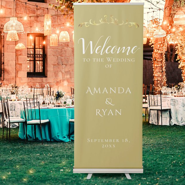 Elegant Gold Ornament Welcome Script Wedding  Retractable Banner (Creator Uploaded)