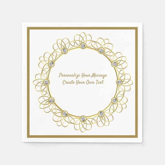 Elegant Gold Ornamental Border Diamonds Napkins (Front)