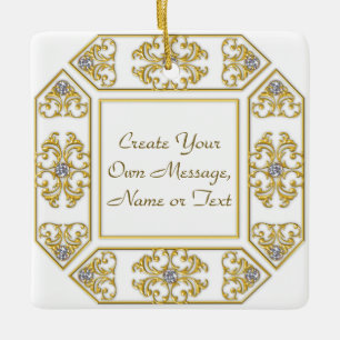 Elegant Gold Ornamental Border with Diamond Accent Ceramic Ornament