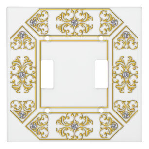 Elegant Gold Ornamental Border with Diamond Accent Light Switch Cover