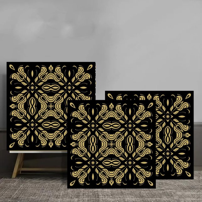 Elegant Gold Ornamental Pattern on Black Ceramic Tile (Creator Uploaded)