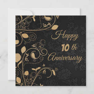 Elegant, Gold Ornaments, 10th Anniversary Card