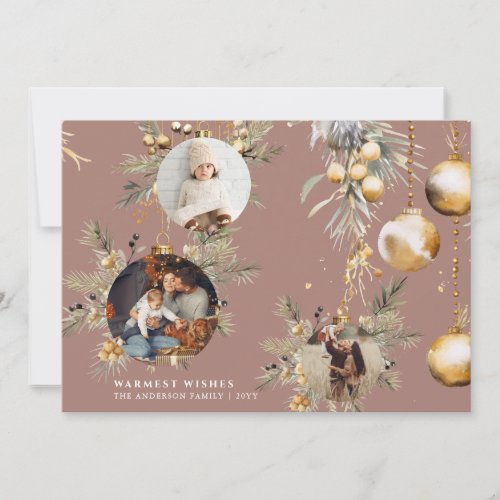 Elegant Gold Ornaments blush Christmas Card