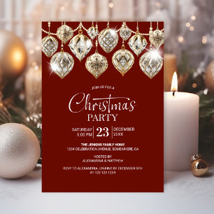 Elegant Gold Ornaments Christmas Party Invitation