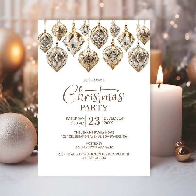 Elegant Gold Ornaments Christmas Party Invitation (Creator Uploaded)