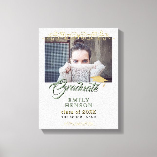 Elegant Gold Ornaments Graduate Graduation Photo Canvas Print (Front)