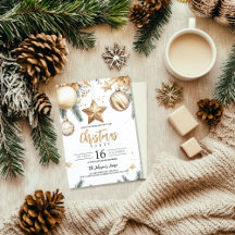 Elegant Gold Ornaments Poinsettia Christmas Party 