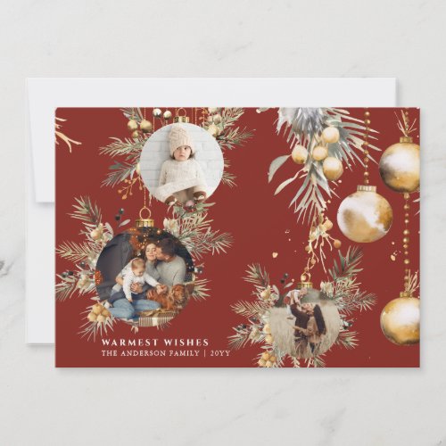 Elegant Gold Ornaments red Christmas Card