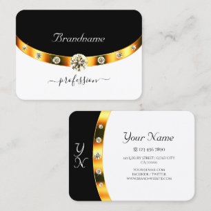 Elegant Gold Ornate Black White Monogram Diamonds Business Card