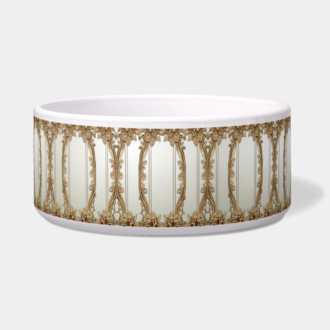 Elegant Gold Ornate Ceramic Pet Bowl (Front)