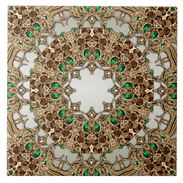 Elegant Gold Ornate Ceramic Tile (Front)