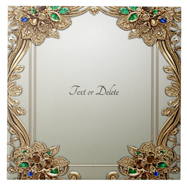 Elegant Gold Ornate Ceramic Tile (Front)