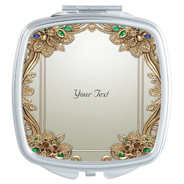 Elegant Gold Ornate Compact Mirror (Front)
