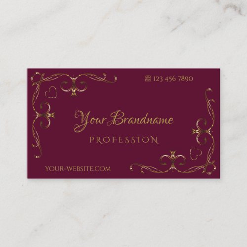 Elegant Gold Ornate Corners Burgundy Ornamental Business Card