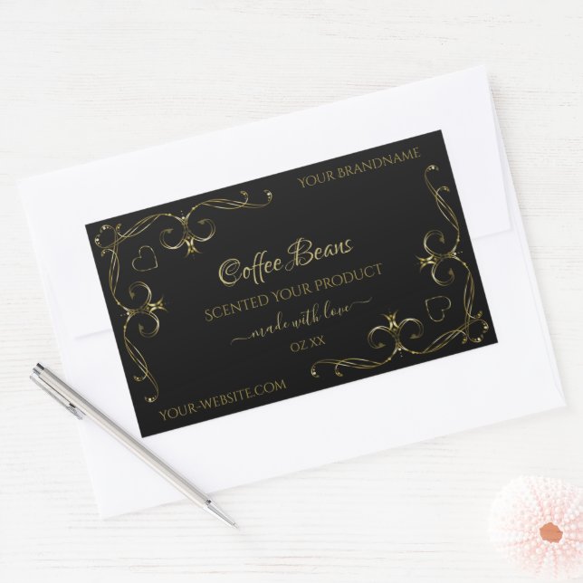 Elegant Gold Ornate Corners on Black Product Label (Envelope)