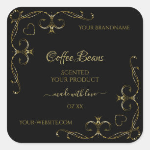 Elegant Gold Ornate Corners on Black Product Label