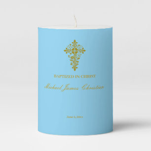 Elegant Gold Ornate Cross Baptism Candle