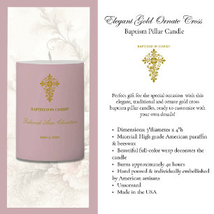 Elegant Gold Ornate Cross Baptism Candle