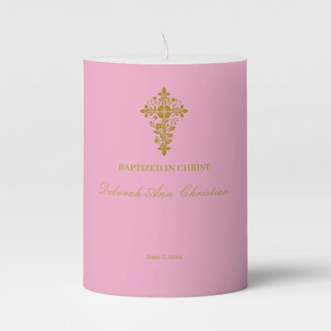 Elegant Gold Ornate Cross Baptism Candle (Front)