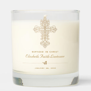 Elegant Gold Ornate Cross Baptism Scented Candle