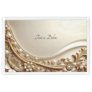 Elegant Gold Ornate Floral Acrylic Vanity Tray