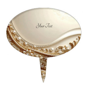 Elegant Gold Ornate Floral Cake Topper