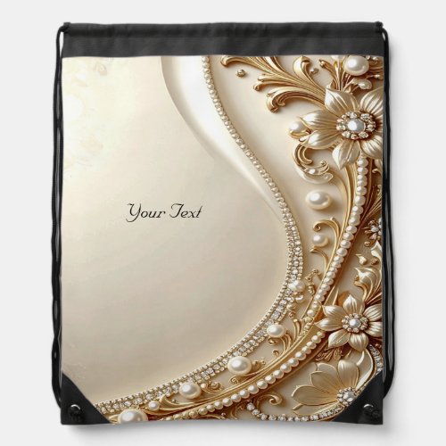 Elegant Gold Ornate Floral Drawstring Backpack