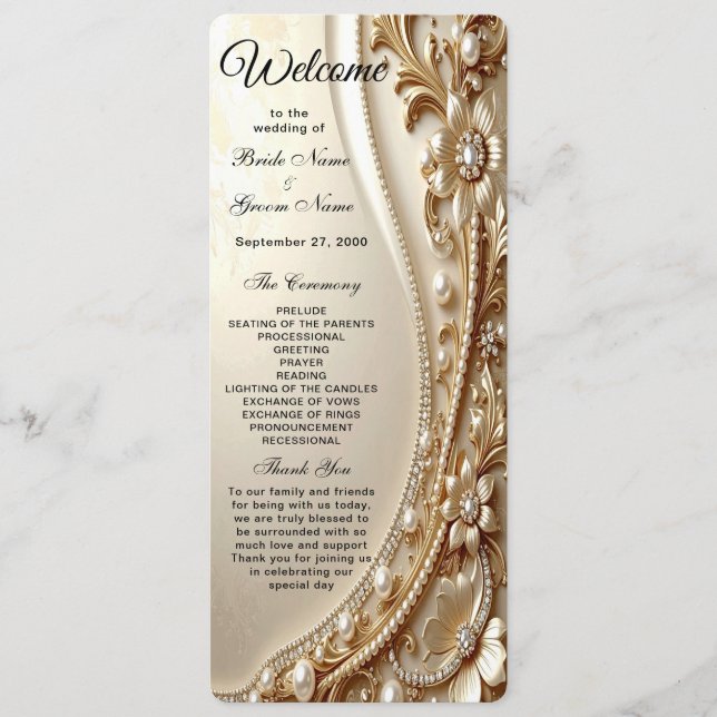 Elegant Gold Ornate Floral Wedding Program (Front)