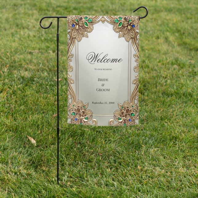 Elegant Gold Ornate Garden Flag (In SItu)