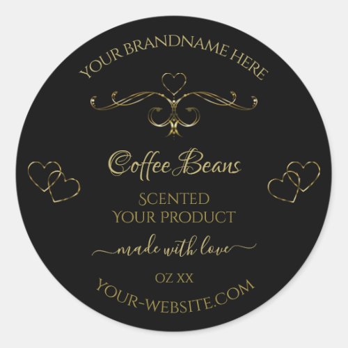 Elegant Gold Ornate Hearts on Black Product Labels