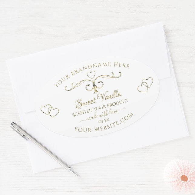 Elegant Gold Ornate Hearts on White Product Labels (Envelope)
