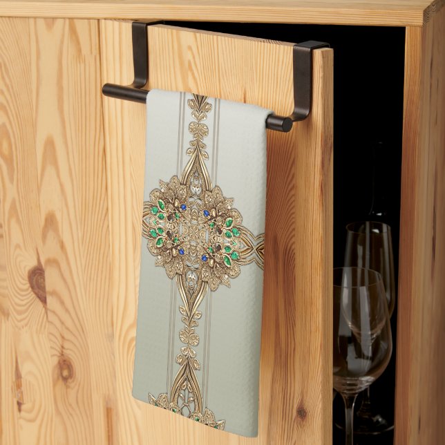 Elegant Gold Ornate Kitchen Towels (Thirds Fold)