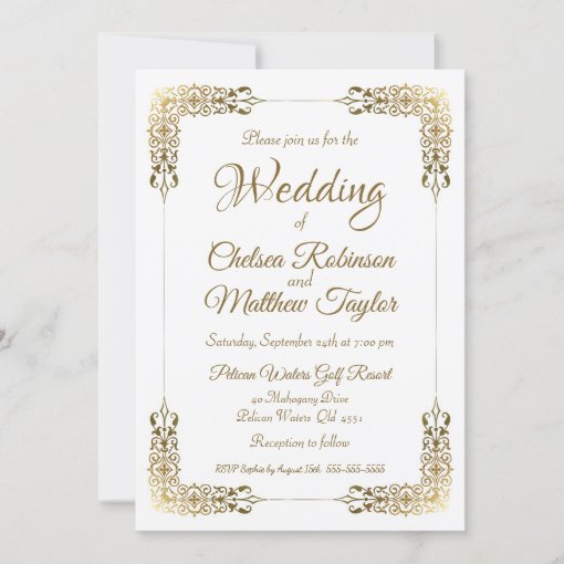 Elegant Gold Ornate Lace Wedding Invitation | Zazzle