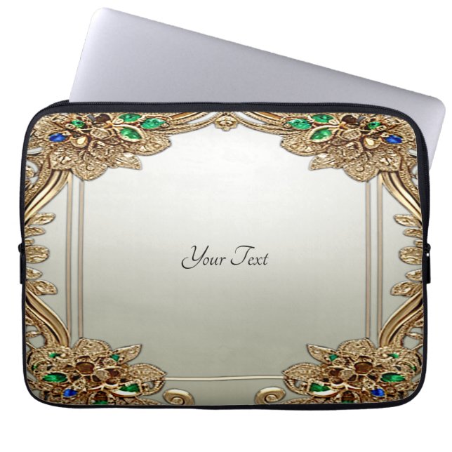 Elegant Gold Ornate Laptop Sleeve (Front)