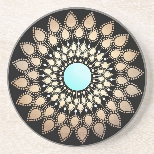 Elegant Gold Ornate Lotus Mandala Drink Coaster (Front)