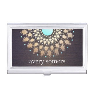 Elegant Gold Ornate Lotus Mandala Wood Business Card Case