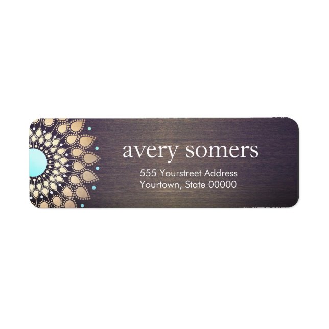 Elegant Gold Ornate Lotus Mandala Wood Look Label (Front)
