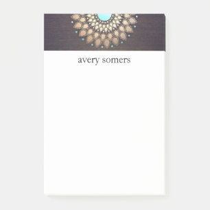Elegant Gold Ornate Lotus Mandala Wood Look Post-it Notes