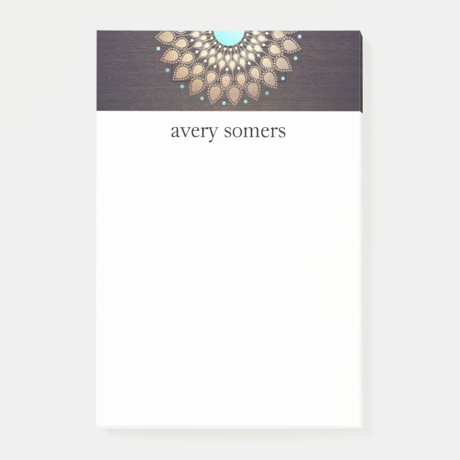 Elegant Gold Ornate Lotus Mandala Wood Look Post-it Notes (Front)