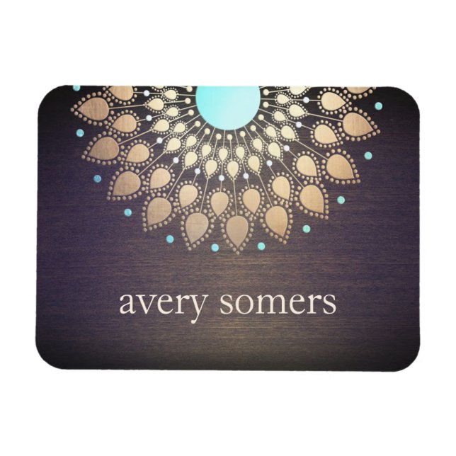 Elegant Gold Ornate Lotus Mandala Wood Magnet (Horizontal)