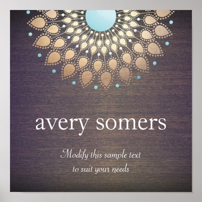 Elegant Gold Ornate Lotus Mandala Wood Poster (Front)